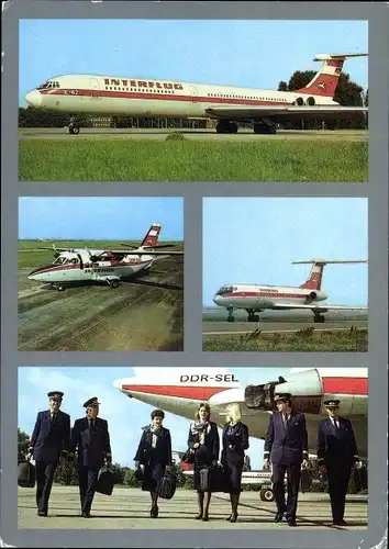 Ak Deutsches Passagierflugzeug, Interflug, DDR SEL, Iljuschin IL 62, Piloten, Stewardess