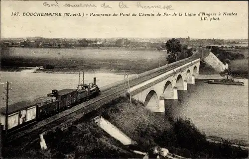 Ak Bouchemaine Maine-et-Loire, Panorama du Pont du Chemin de Fer de la Ligne d'Angers a Nantes