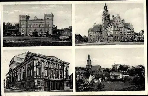 Ak Döbeln in Mittelsachsen, Bahnhof, Rathaus, Stadttheater, Schule, Kirche