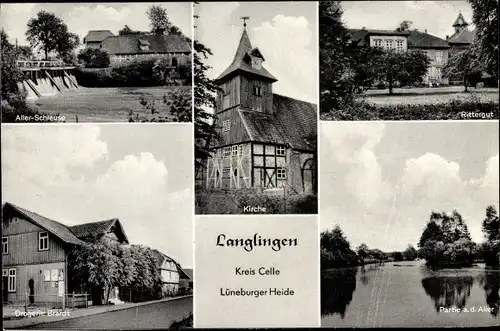 Ak Langlingen Niedersachsen, Allerpartie, Rittergut, Alter Schleuse, Drogerie Brardt