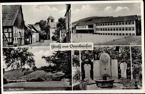 Ak Ovenhausen Höxter in Nordrhein Westfalen, Schule, Kriegerehrenmal, Kirche, Gesamtansicht