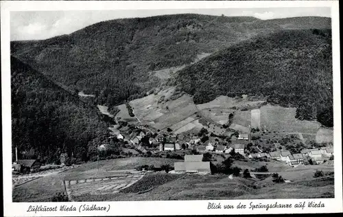 Ak Wieda Walkenried Harz, Blick von der Sprungschanze auf den Ort