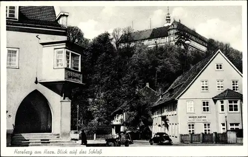 Ak Herzberg am Harz, Teilansicht, Blick auf das Schloss, Postamt