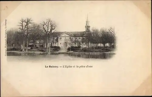 Ak Le Raincy Seine Saint Denis, L'Eglise et la piece d'eau