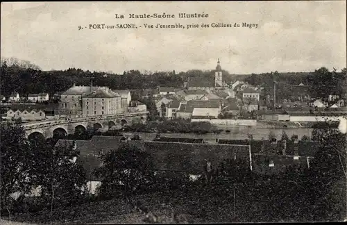 Ak Port sur Saône Haute Saône, vue d'ensemble, prise des Collines du Magny