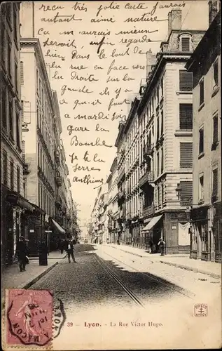 Ak Lyon Rhône, La Rue Victor Hugo