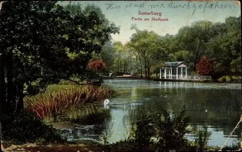 Ak Tschernjachowsk Insterburg Ostpreußen, Wasserpartie am Stadtpark