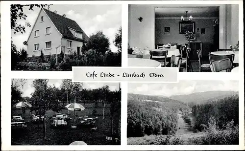 Ak Limbach in Baden Odenwald, Café Linde, Aussen- und Innenansicht, Wald, Bes. Anton Volk