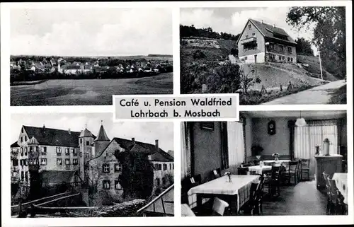 Ak Lohrbach Mosbach am Odenwald, Gesamtansicht, Gasthof Waldfried, Schloss