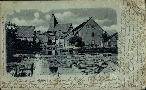 Mondschein Ak Mölln im Herzogtum Lauenburg, Am Stadtgraben