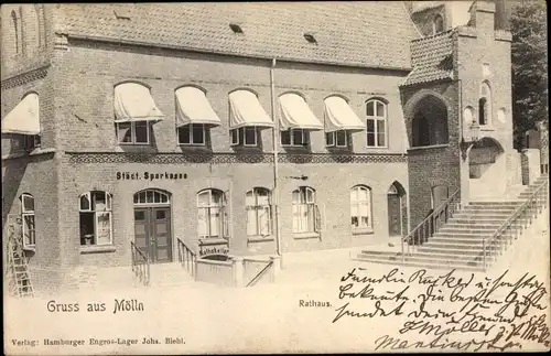 Ak Mölln im Herzogtum Lauenburg, Rathaus, Städtische Sparkasse