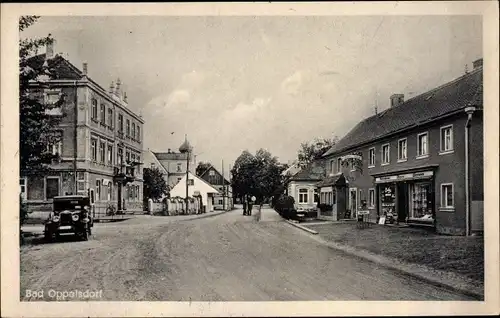 Ak Opolno Zdrój Bad Oppelsdorf Bogatynia Reichenau Schlesien, Straßenansicht