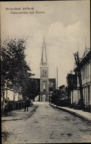 Ak Ostseebad Ahlbeck Heringsdorf auf Usedom, Kaiserstraße, Kirche