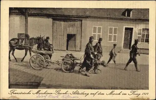 Ak Französische Maschinengewehrabteilung auf dem Marsch im Krieg 1914, I WK