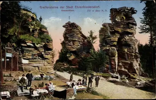 Ak Ehrenfriedersdorf, Greifenstein Berghaus, Aussichtsfelsen, Gemsenfelsen, Kreuzfelsen