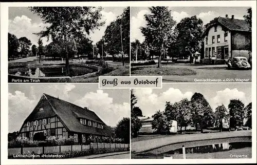 Ak Hoisdorf in Schleswig Holstein, Landschulheim Holstentor, Teichpartie, Gemischtwarenhandlung