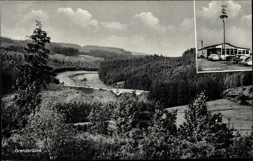 Ak Töpen Oberfranken, Sicht auf Grenzbrücke und Raststätte