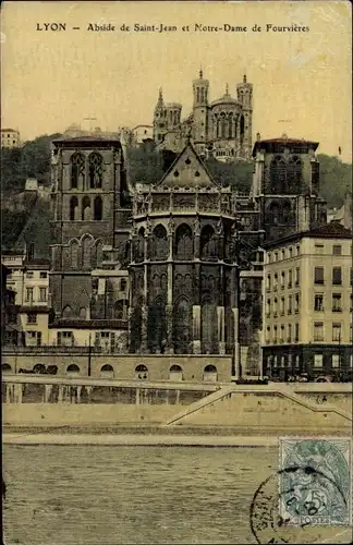 Ak Lyon Rhône, Cathedrale Saint Jean, Abside, Notre Dame de Fourvieres