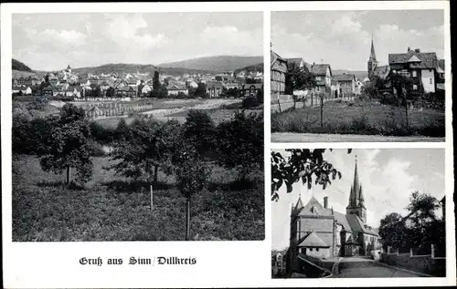 Ak Sinn im Lahn Dill Kreis in Hessen, Blick auf den Ort, Kirche