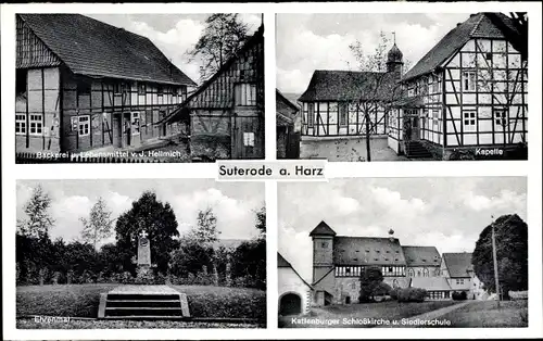 Ak Suterode Katlenburg Lindau in Niedersachsen, Schlosskirche, Siedlerschule, Kapelle, Bäckerei