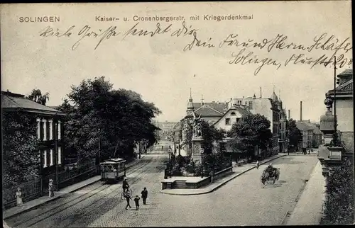 Ak Solingen in Nordrhein Westfalen, Kaiserstraße und Cronenbergerstraße, Kriegerdenkmal