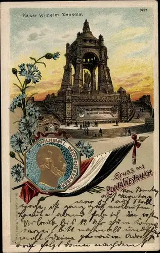 Präge Litho Porta Westfalica in Nordrhein Westfalen, Kaiser Wilhelm I. Denkmal, Portrait