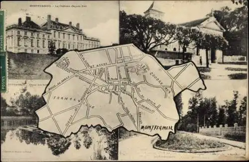 Stadtplan Ak Montfermeil Seine Saint Denis, Chateau, facade Est, Avenue, Etang, Franceville