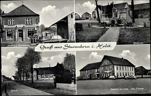 Ak Stuvenborn in Holstein, Kaufhaus, Ehrenmal, Schule, Gasthof zur Post