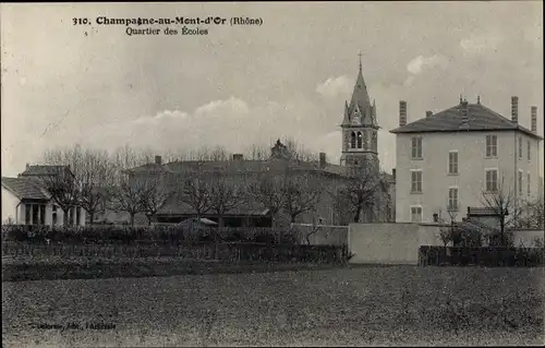 Ak Champagne au Mont d’Or Rhône, Quartier des Ecoles