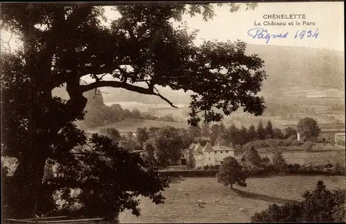 Ak Chénelette Rhône, Le Château et le Parc, vue d'en haut