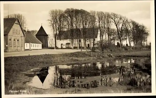 Ak Aabenraa Apenrade Dänemark, Felsted Kirke, Dorfpartie, Kirche, Teich