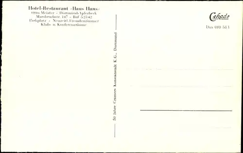 Ak Aplerbeck Dortmund im Ruhrgebiet, Hotel Haus Hans, Marsbruchstraße 147