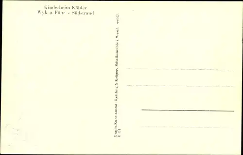 Ak Südstrand Wyk auf Föhr Nordfriesland, Kinderheim Köhler