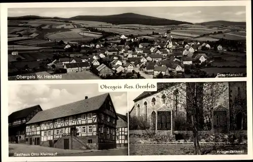 Ak Obergeis Neuenstein in Hessen, Gasthaus, Kriegerdenkmal, Totalansicht