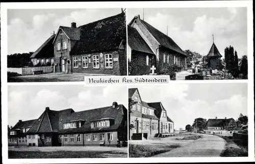 Ak Ostseebad Neukirchen in Holstein, Teilansicht, Gasthof, Kirche, Straßenpartie