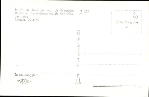 Ak Königin Juliana der Niederlande, Prinzessin Beatrix und Irene, Messebesuch, 1949