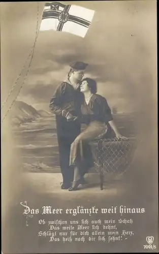 Ak Deutscher Marine-Soldat im Kaiserreich, Portrait mit geliebter Frau, Das Meer erglänzte...