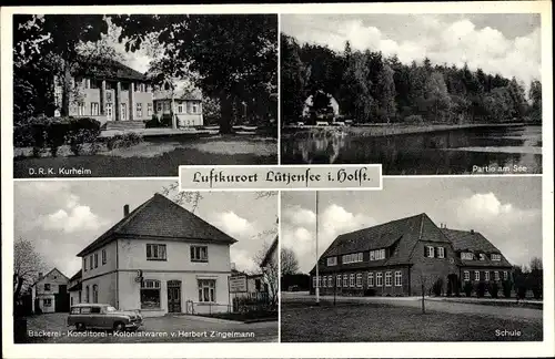 Ak Lütjensee Schleswig Holstein, Schule, DRK Kurheim, Kolonialwarenhandlung