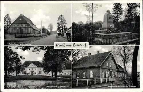 Ak Hoisdorf in Schleswig Holstein, Schulheim Holstentor, Ehrenmal, Altersheim Lichtensee, Geschäft