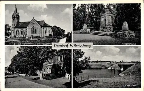 Ak Hamdorf in Schleswig Holstein, Kirche, Kriegerehrung, An der Eider