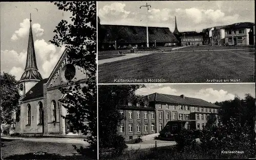 Ak Kaltenkirchen in Schleswig Holstein, Arzthaus am Markt, Kirche, Krankenhaus