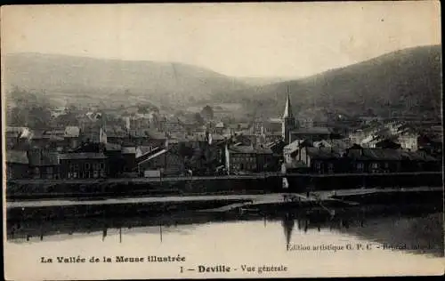 Ak Deville Ardennes, vue générale de la ville, La Vallée de la Meuse 