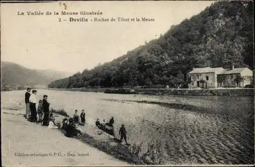 Ak Deville Ardennes, Roches de Tihot et la Meuse