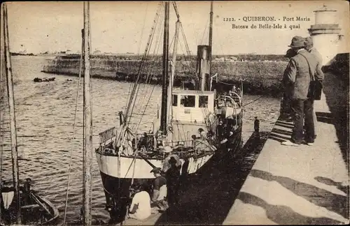 Ak Quiberon Morbihan, Pont Maria, Bateau de Belle Isle a quai