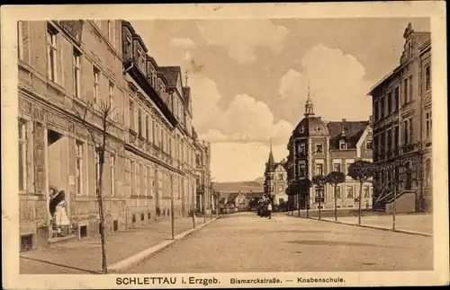 Ak Schlettau im Erzgebirge, Bismarckstraße, Knabenschule