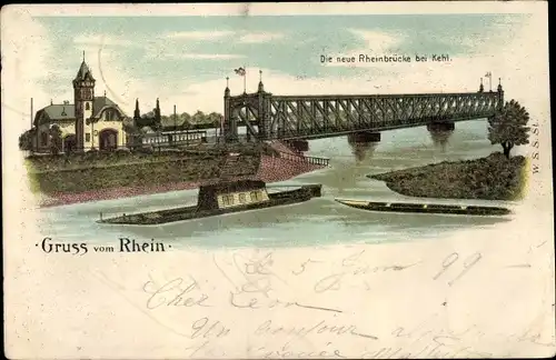 Litho Kehl am Rhein Ortenaukreis Baden Württemberg, Neue Rheinbrücke