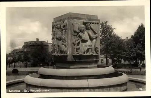 Ak Meerane Sachsen, Weberbrunnen, Hermann Neppel, Detailansicht, Relief