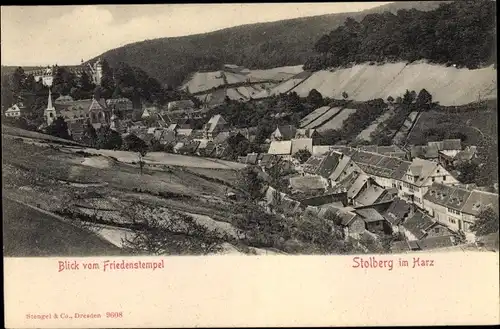 Ak Stolberg Südharz, Blick vom Friedenstempel über den Ort, Panorama, Umland mit Wald und Feldern