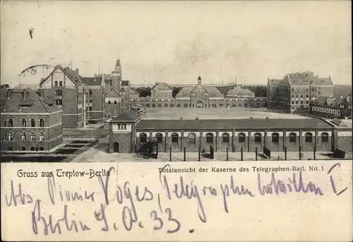Ak Berlin Treptow, Totalansicht, Kaserne, Telegraphen Batl. No. 1