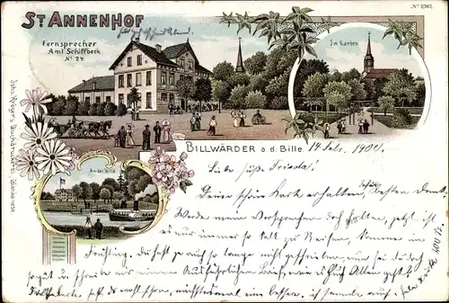 Litho Hamburg Bergedorf Billwerder Billwärder, St Annenhof, An der Bille, Im Garten